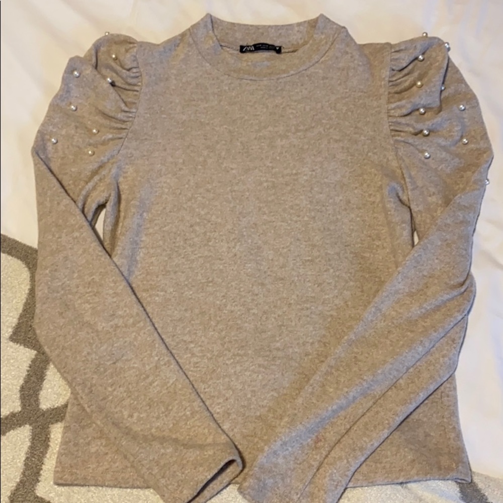 Zara Puff Sleeve Sweater with Pearls